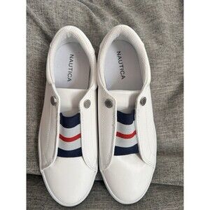 Nautica Nitara Sneakers Womens 7.5 Shoes White RWB Strap Casual Slip On JN3004
